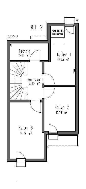 Grundriss Keller Reihenmittelhaus Neu-Ulm / Steinheim