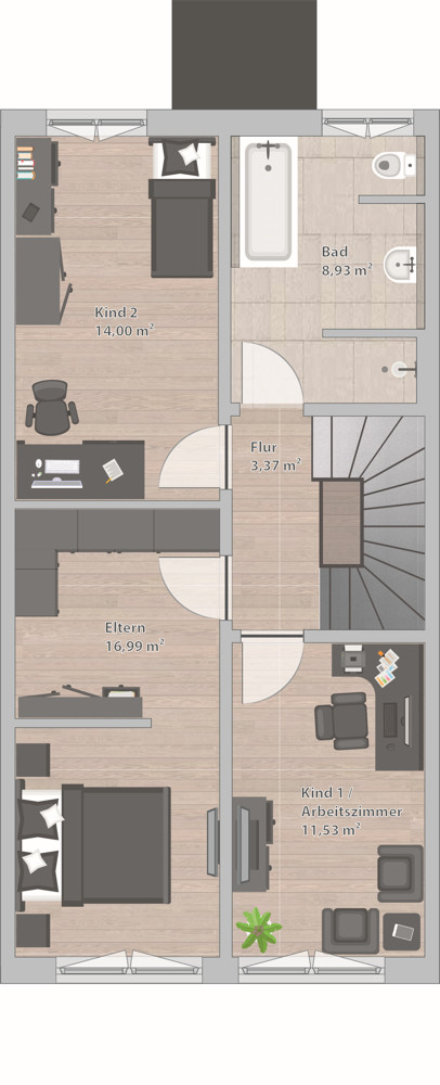 Grundriss Obergeschoss Reihenmittelhaus Offingen