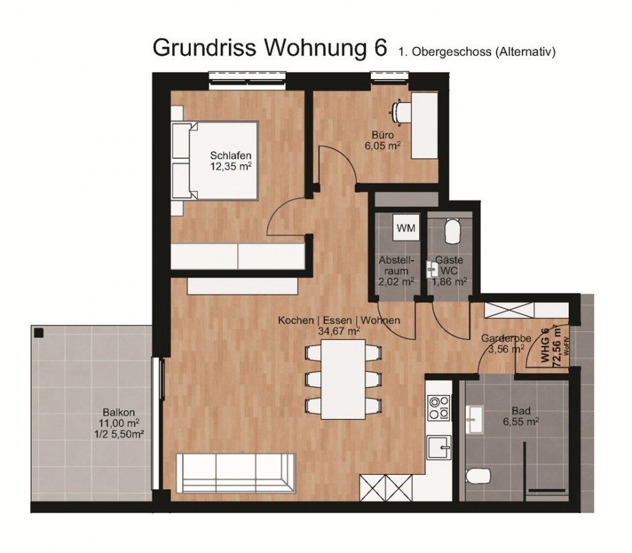 Grundriss mit G�ste-WC Etagenwohnung Bubesheim