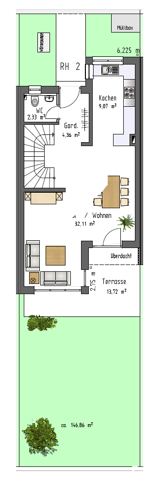 Grundriss EG Reihenmittelhaus Neu-Ulm / Steinheim