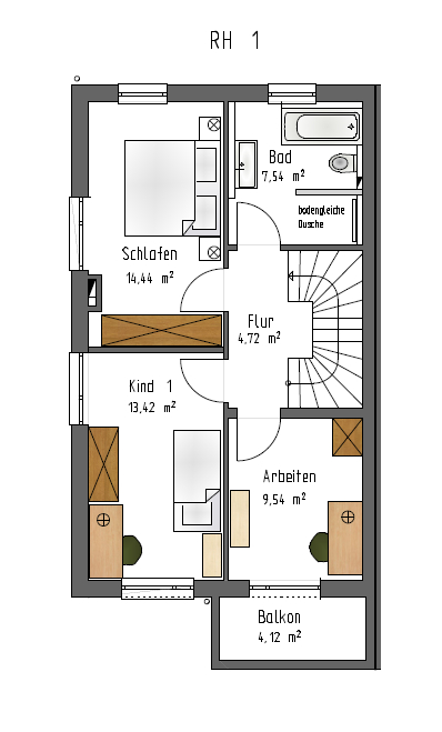 Grundriss OG Reiheneckhaus Neu-Ulm / Steinheim