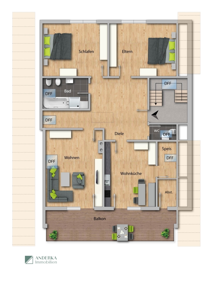 farbiger GrundrissV3 Dachgeschosswohnung Bibertal / Kissendorf