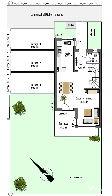 Grundriss EG Reiheneckhaus Neu-Ulm / Steinheim