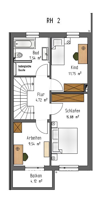 Grundriss OG Reihenmittelhaus Neu-Ulm / Steinheim