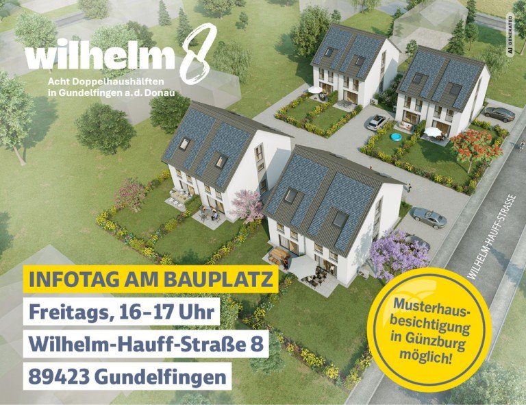  Gundelfingen an der Donau Doppelhaush�lfte INFOTAGE im Oktober, Freitags 16-17 Uhr!Wo? Wilhelm-Hauff-Str. 8, 89423 Gundelfingen a. d. Donau