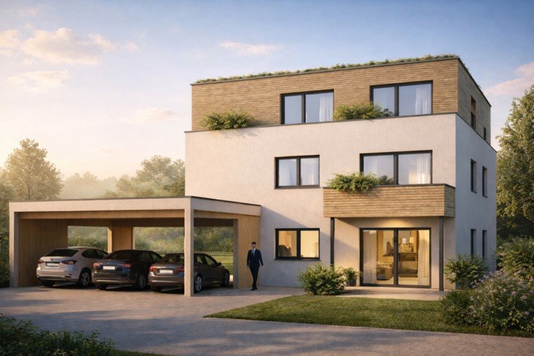 Hausansicht Laupheim Penthousewohnung Penthouse Flair mit 32 qm Dachterrasse