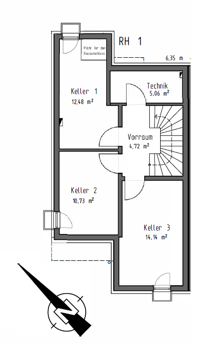 Grundriss KG Reiheneckhaus Neu-Ulm / Steinheim